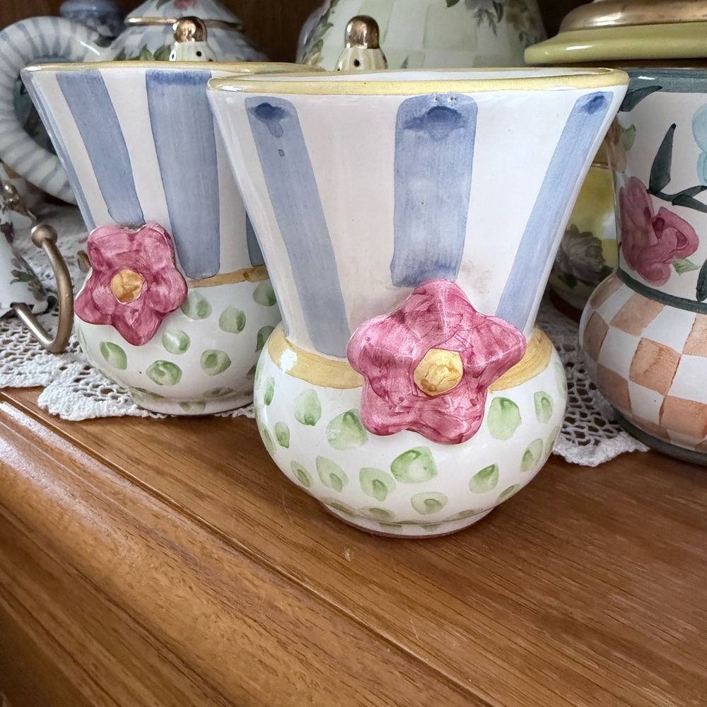 MacKenzie-Childs Blue, Pink & Green Flower Accent Mug